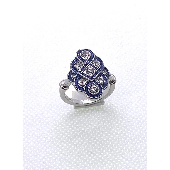 Size 7 Imitation Silver Blue Sapphire Cubic Zirconia CZ Cluster Ring - Picture 6 of 10
